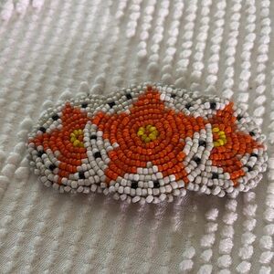 Orange and White Beaded Flower Brooch